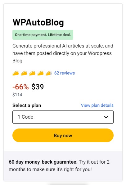 wpautoblog Lifetime Deal Pricing Plan