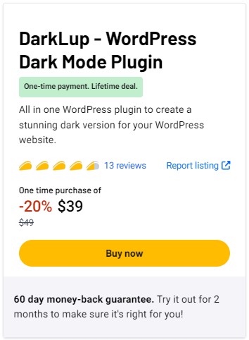 DarkLup - WordPress Dark Mode Plugin Lifetime Deal [$39]